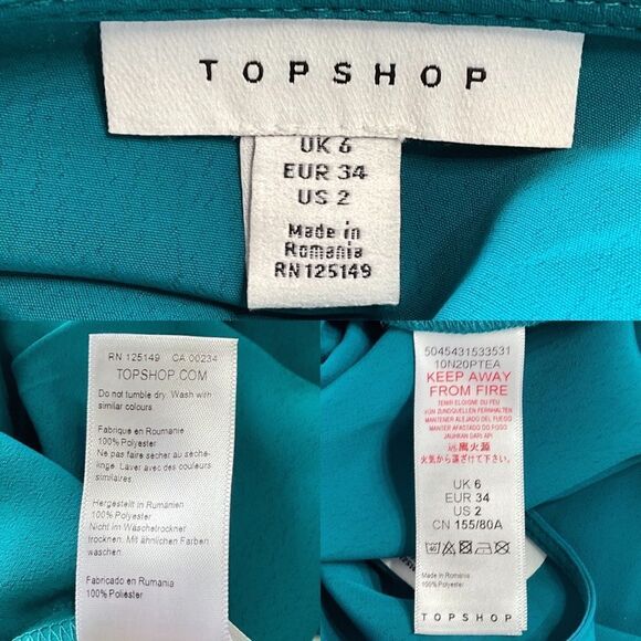 Topshop Dark Teal Green Front Tie Long Sleeve Fit and Flare Dress 2 - Picture 8 of 8